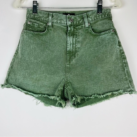 7 For All Mankind Green High Rise Denim Shorts - Picture 1 of 7